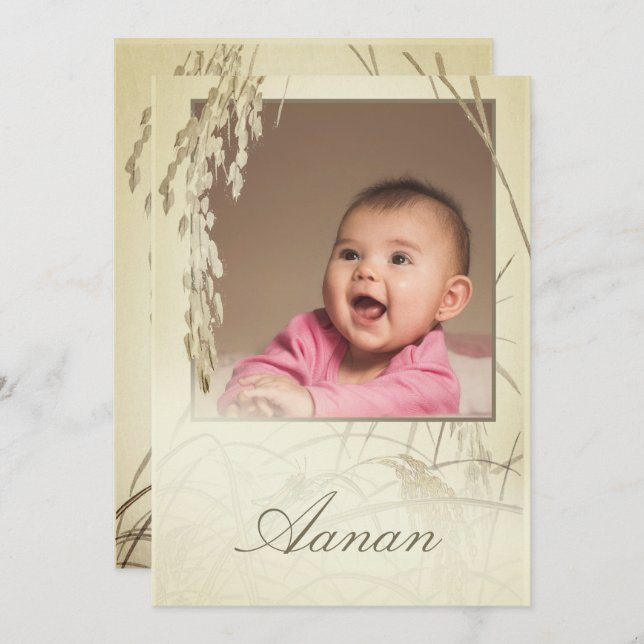 Första Ris Ceremony Ris Plant Photo Guld Inbjudningar (Fram/baksida)