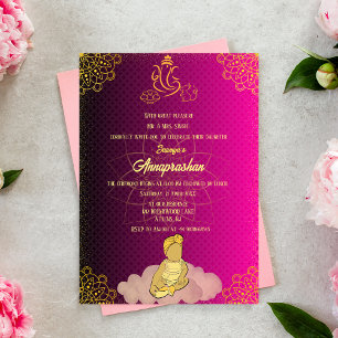 Första Riset "Annaprashan" Indiska Baby Image Rosa Inbjudningar