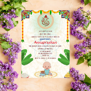 Första Riset "Annaprashan" Indiska Baby Inbjudningar