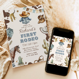 Första rodeo 1:a födelsedag Western cowboyVild Inbjudningar