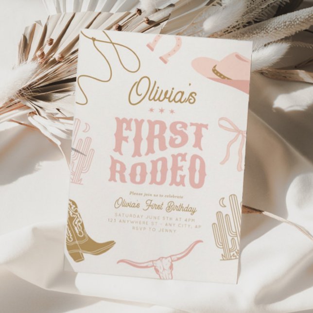 Första rodeo 1:a födelsedagsinbjudan Cowgirl Retro Julkort (Skapare uppladdad)