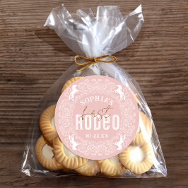 Första rodeo 1:a födelsedagsindexet - Rosa Western Runt Klistermärke