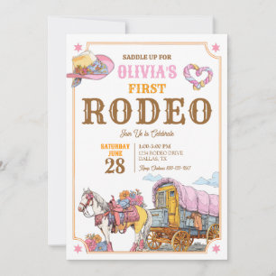 Första Rodeo 1-års födelsedag Cowgirl Boho Retro F Inbjudningar