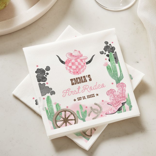 Första Rodeo 1-års födelsedag Rosa Boho Vilda Väst Pappersservett (Skapare uppladdad)