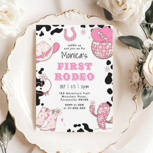 Första rodeo 1-års födelsedag rosa flicka födelsed inbjudningar