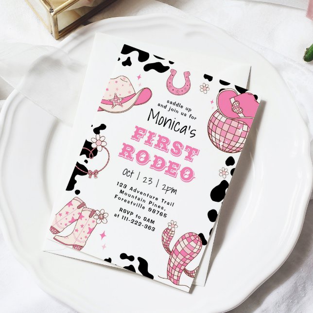 Första rodeo 1-års födelsedag rosa flicka foto föd inbjudningar (Skapare uppladdad)