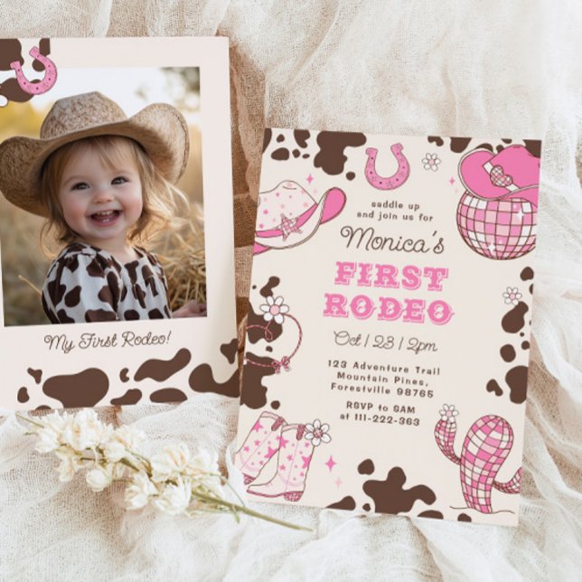 Första rodeo 1-års födelsedag vild en flicka foto inbjudningar (Skapare uppladdad)