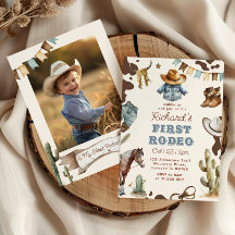 Första rodeo 1-års födelsedag Western cowboy foto