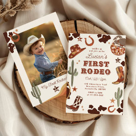 Första rodeo 1-års födelsedag Western cowboy foto Inbjudningar
