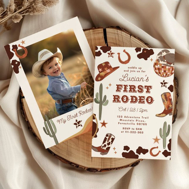 Första rodeo 1-års födelsedag Western cowboy foto Inbjudningar (Skapare uppladdad)