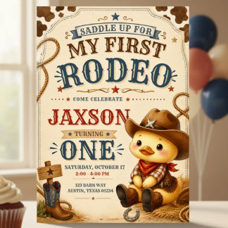 Första Rodeo 1-års födelsedagsinbjudan för Cowboy Inbjudningar
