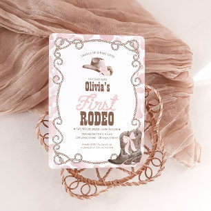 Första Rodeo 1-årsdag Dusty Pink Ko Tryck Inbjudningar