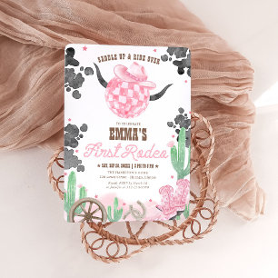 Första Rodeo 1-årsdag Rosa Boho Vilda Västern Flic Inbjudningar