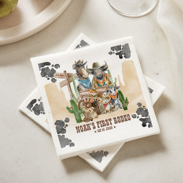 Första Rodeo 1-årsdag Söta Djur Vilda Västern Pappersservett