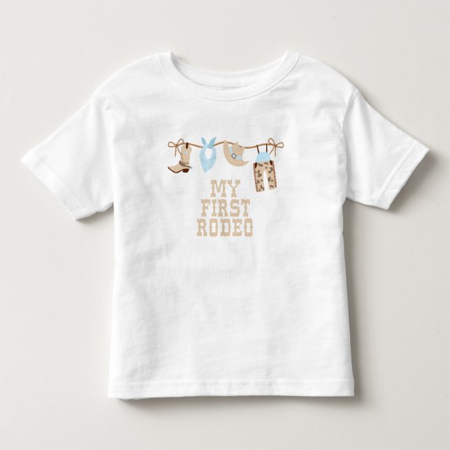 Första Rodeo Babyblå och tan Födelsedag  T Shirt (Framsida)