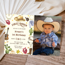 Första Rodeo Birthday Cowboy Birthday Photo Inbjudningar