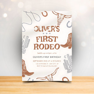 Första rodeo Birthday-inbjudan till Boy Cowboy Inbjudningar