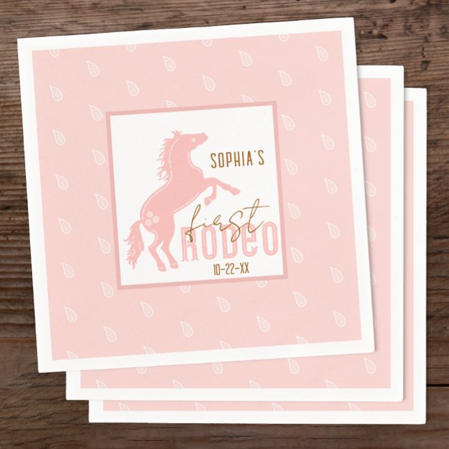 Första rodeo Birthday Napkins - Westerna Cowboytem Pappersservett (Pink 1st Rodeo Birthday Party Napkins)