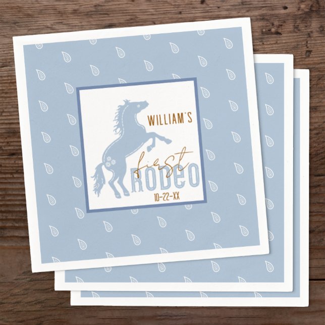 Första rodeo Birthday Napkins - Westerna Cowboytem Pappersservett (Dusty Blue 1st Rodeo Birthday Napkin)