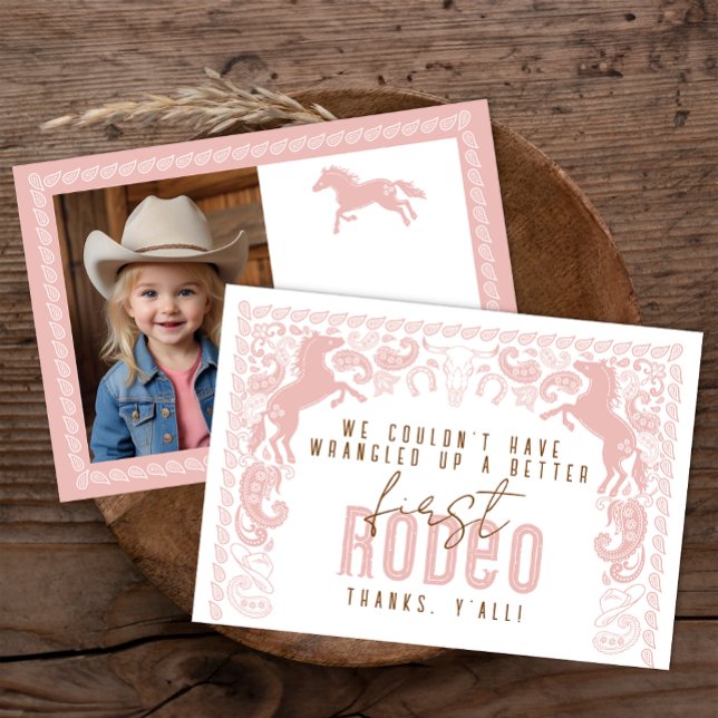 Första rodeo Birthday - tackkort - Western Cowb Tack Kort (Pink 1st Rodeo Birthday Thank You Card)
