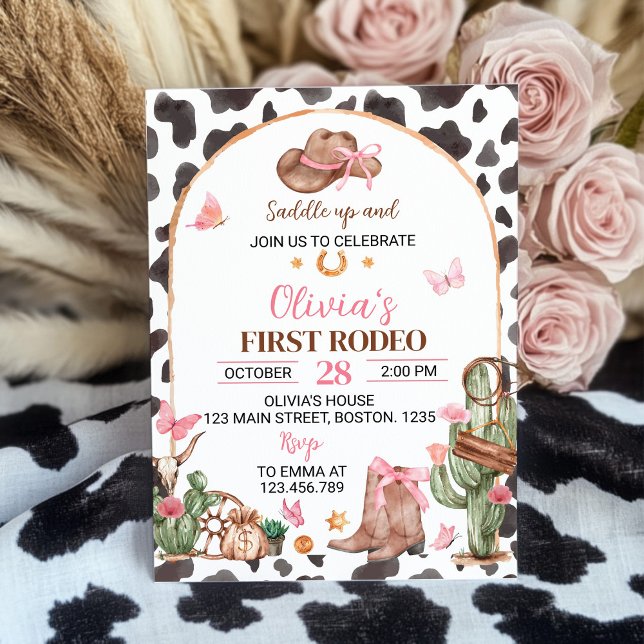 Första Rodeo Bows Rosa Cowgirl Birthday Inbjudningar (Skapare uppladdad)