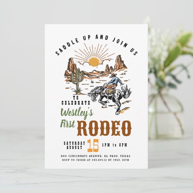 Första rodeo Boy Birthday-inbjudan Inbjudningar (Stående Fram)