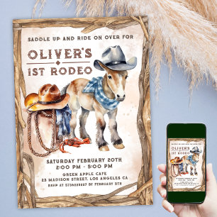 Första RODEO   Boy Cowboy 1:a födelsedagen Inbjudningar