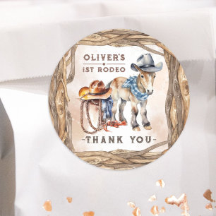 Första RODEO   Boy Cowboy 1:a födelsedagen Party Runt Klistermärke