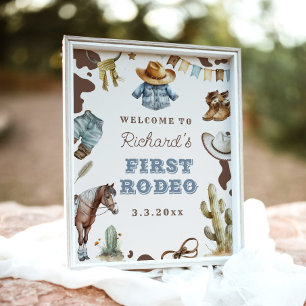 Första Rodeo Cowboy 1:a födelsedag party Välkommen Poster