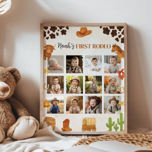 Första Rodeo Cowboy Birthday Photo Milestone-signa Poster