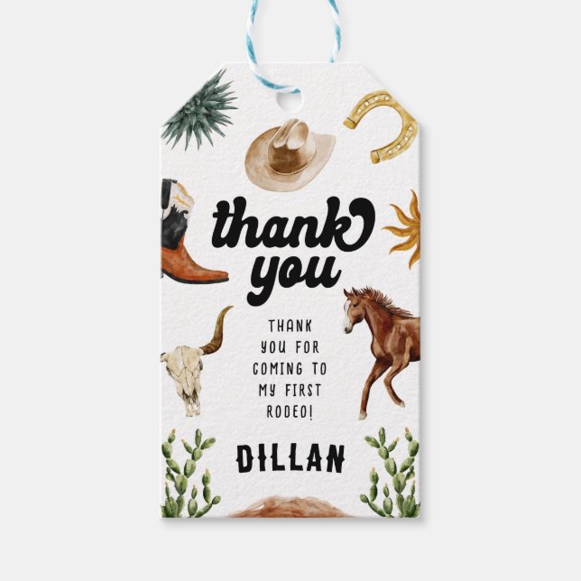 Första Rodeo Cowboy Birthday Presentetikett (Framsidan)