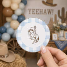 Första Rodeo Cowboy Blå Gingham Snygg