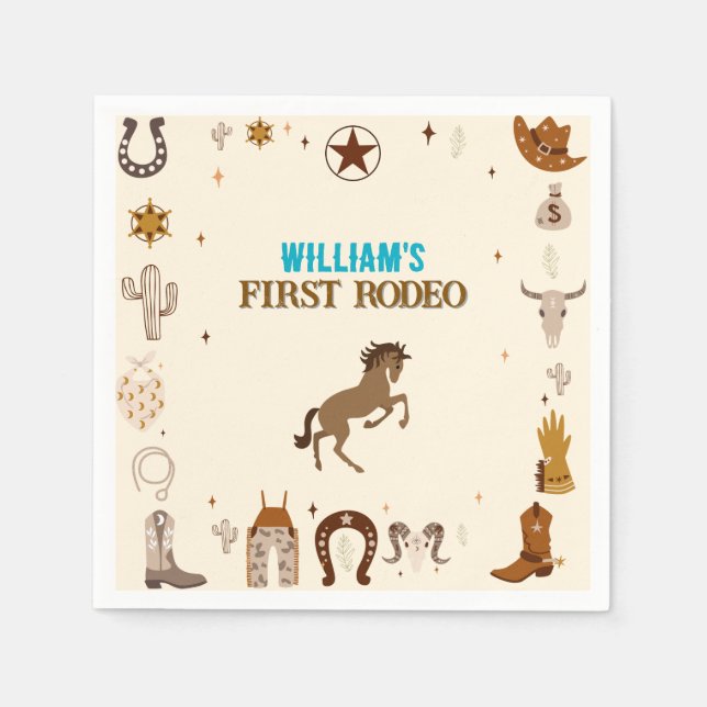 Första Rodeo Cowboy-födelsedagen Pappersservett (Framsidan)
