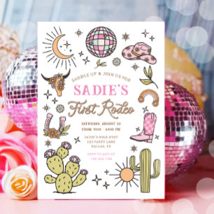 Första Rodeo Cowboy Vilda western Western Girl Bir Inbjudningar