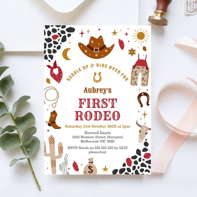 Första Rodeo Cowboy Western 1-års födelsedagsinbju Inbjudningar (Skapare uppladdad)
