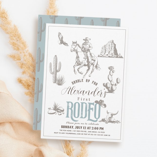 Första Rodeo Cowboy Western Blue 1st Birthday Inbjudningar (Skapare uppladdad)