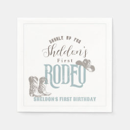 Första Rodeo Cowboy Western Blue 1st Birthday Pappersservett