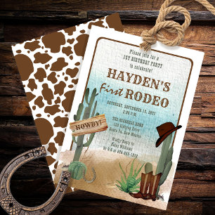 Första Rodeo Cowboy Western Boy 1st Birthday Party Inbjudningar