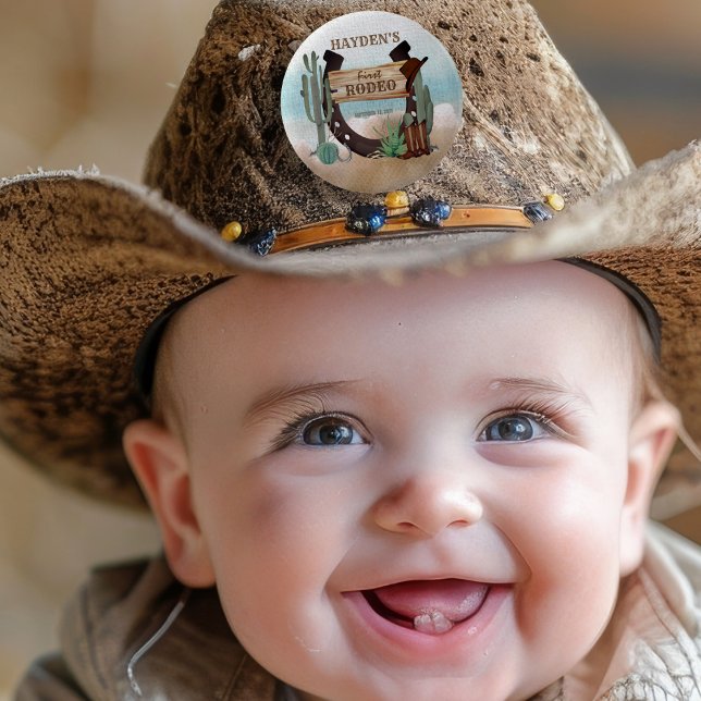 Första Rodeo Cowboy Western Boy 1st Birthday Party Knapp (First Rodeo Cowboy Western Boy 1st Birthday Party Button)