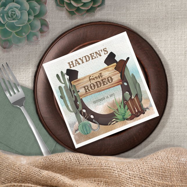 Första Rodeo Cowboy Western Boy 1st Birthday Party Pappersservett (Skapare uppladdad)