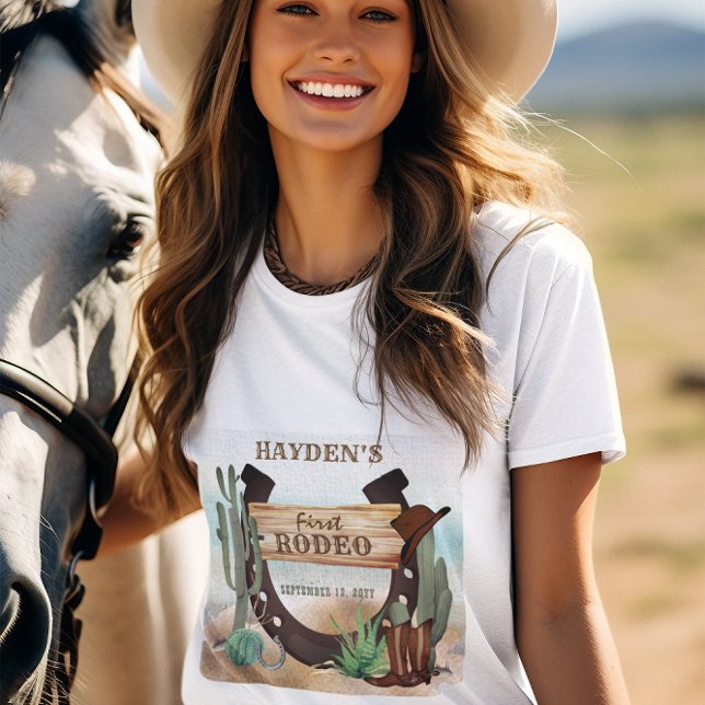 Första Rodeo Cowboy Western Boy 1st Birthday Party T Shirt (Boy's Rustic Western "First Rodeo" 1st Birthday Party T-Shirt for Mom | Women)