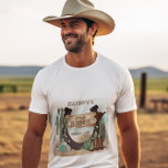 Första Rodeo Cowboy Western Boy 1st Birthday Party T Shirt<br><div class="desc">Det är din lilla "First Rodeo" och vi vet att du är så upphetsad! Fira den lilla cowboyen i den westerna korven stil med den här pojken 1:a födelsedagen Party. Den har en vattenfärgad sandbas med en ad cacti, en hästskop, botar och cowboyhatt tillsammans med ett rustiskt trämärke "First Rodeo"...</div>