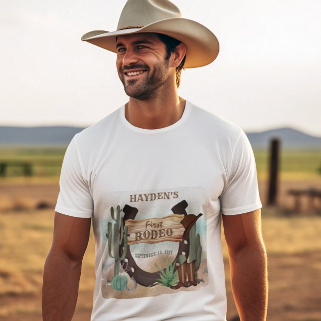 Första Rodeo Cowboy Western Boy 1st Birthday Party T Shirt (Boy's Rustic Western "First Rodeo" 1st Birthday Party T-Shirt for Dad | Men)