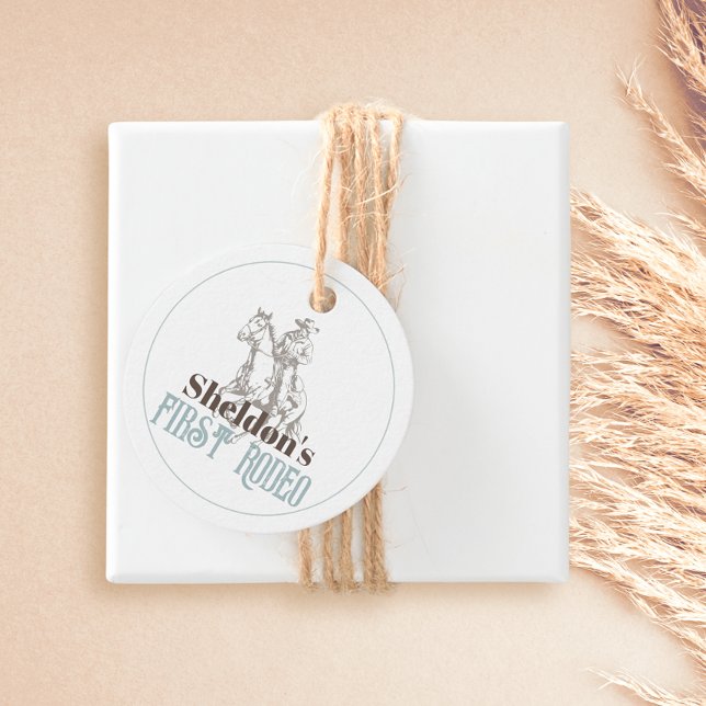 Första Rodeo Cowboy Western pojke 1:a födelsedagen Gåvor Etiketter (Skapare uppladdad)