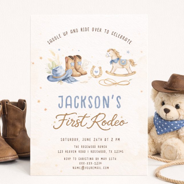 Första Rodeo Cowboys 1-års Födelsedagsinbjudan Inbjudningar (Skapare uppladdad)