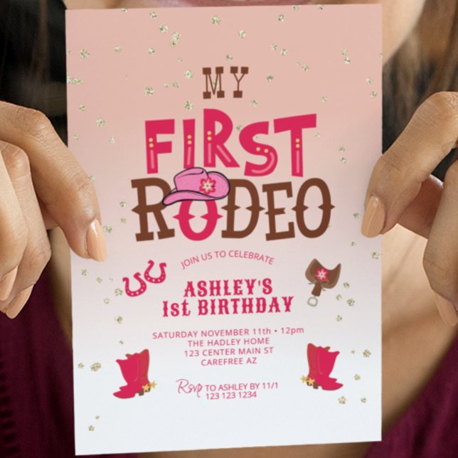 Första Rodeo Cowgirl Peach 1st Birthday Inbjudningar (Skapare uppladdad)