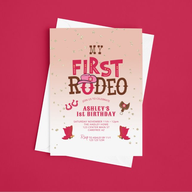 Första Rodeo Cowgirl Peach 1st Birthday Inbjudningar (Skapare uppladdad)