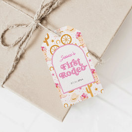 Första Rodeo Cowgirl Rosa 1-års födelsedagsfest Presentetikett