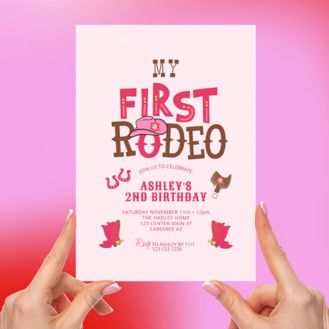 Första Rodeo Cowgirl Rosa 2:a födelsedagen Inbjudningar (Skapare uppladdad)