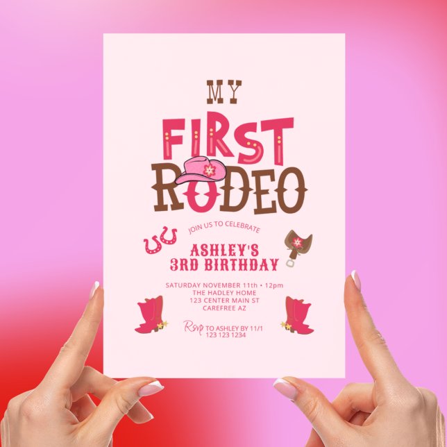 Första Rodeo Cowgirl Rosa 3:e födelsedagen Inbjudningar (Skapare uppladdad)